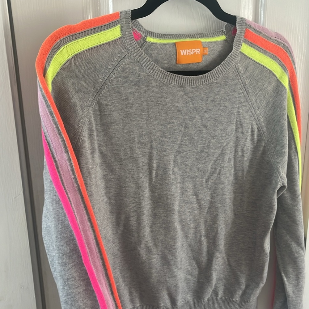 WISPR Grey Sweater with Neon Stripe Arms Striped Medium